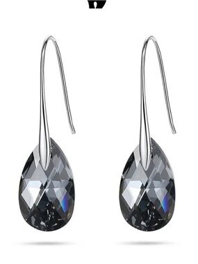 Silver Night Swarovski Sterling Teardrop Crystal Drop Earrings